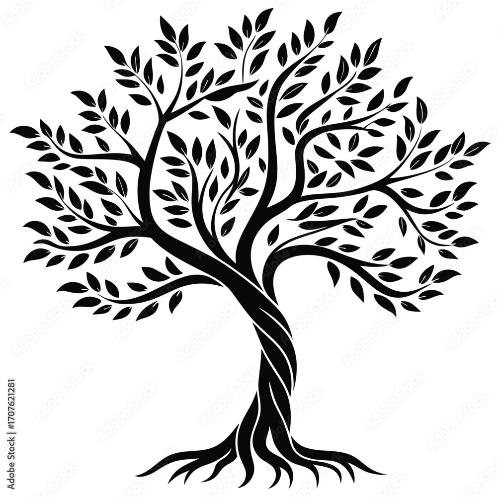 Obraz premium Black detailed tree with twisted trunk and leaves provides classic nature visuals