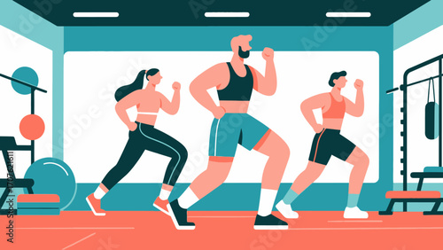 Doing warm-up exercises in the gym, hand-drawn vector illustrations