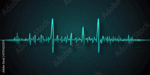 An abstract medical graphic illustrates a pulsating heartbeat on a monitor, its green wave forming a rhythm of health