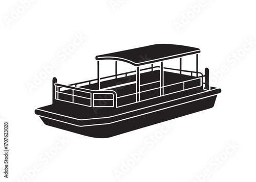 Black and White Silhouette of a Classic Passenger Boat, Simple Icon, Transportation Graphic.