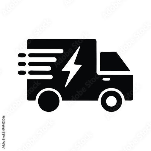 Black fast delivery truck icon showing a lightning bolt and motion trails