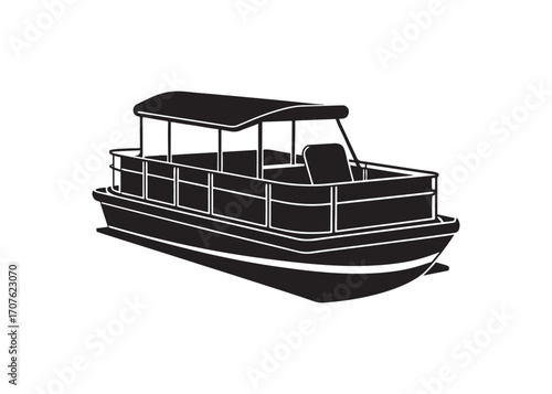 Black and White Silhouette of a Classic Passenger Boat, Simple Icon, Transportation Graphic.