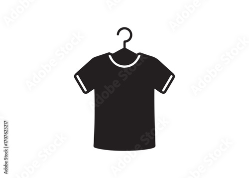 Black T-Shirt on Hanger: Simple, Minimalist Clothing Icon for Apparel Design, Branding, and Fashion Websites.
