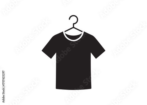 Black T-Shirt on Hanger: Simple, Minimalist Clothing Icon for Apparel Design, Branding, and Fashion Websites.