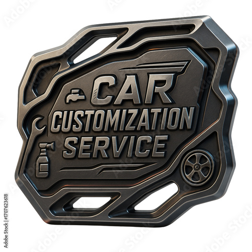 Futuristic Engraved Metal Car Customization Service Icon – Ultra Realistic 3D Render