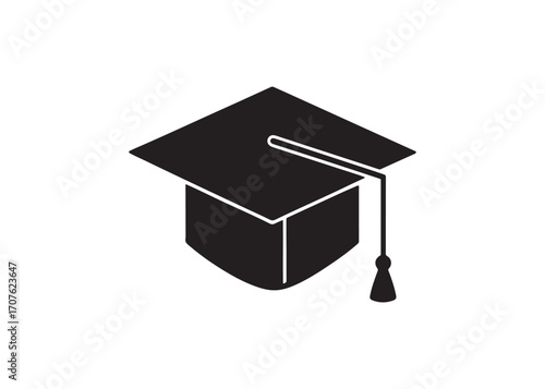 Graduation Cap Icon: Simple, Bold, Black Silhouette, Achievement Symbol, Education Concept.