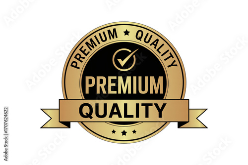 Golden premium quality seal for product guarantee and assurance mark