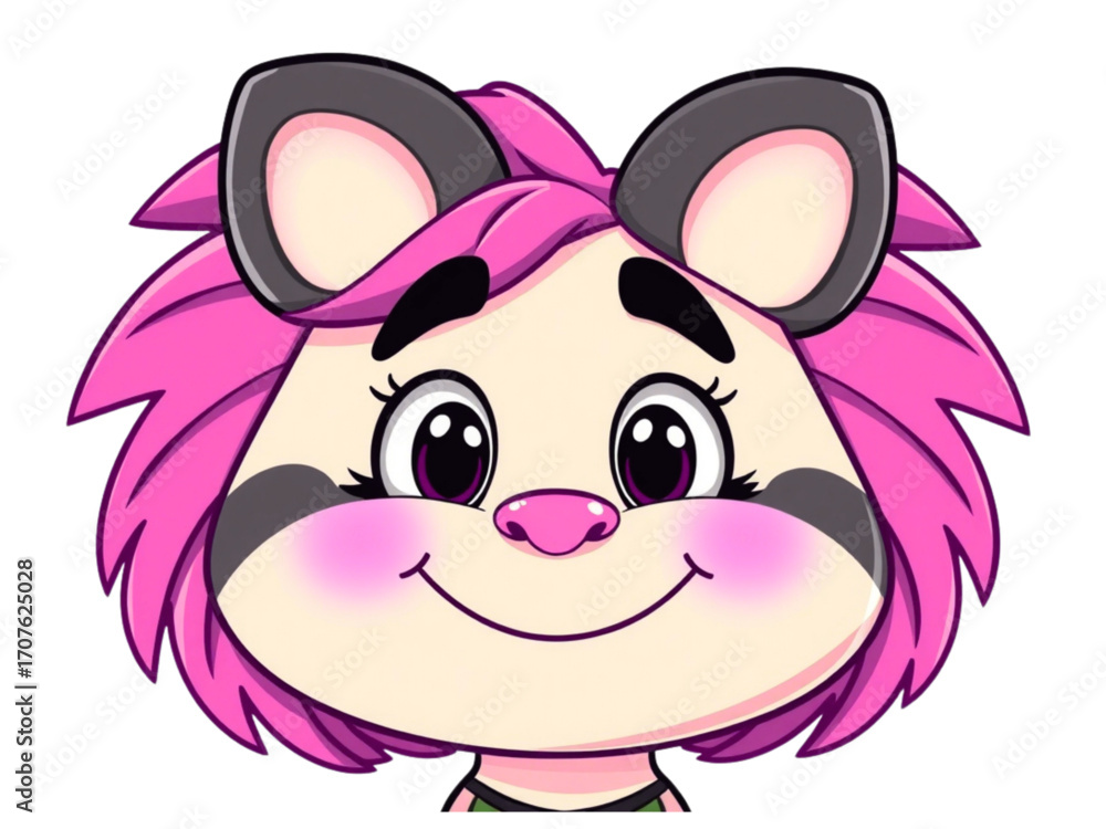 Obraz premium An Adorable and Fresh Vector-Style Design of a Cute Cartoon Character with Pink Hair, a Cheerful Smile, and a Transparent Background.