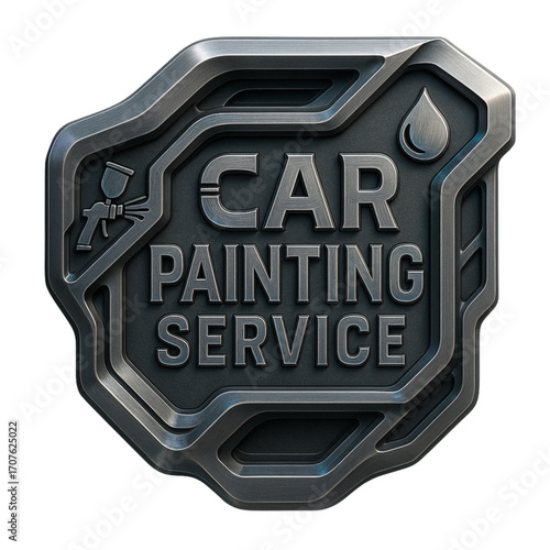 Futuristic Engraved Metal Car Painting Service Icon – Ultra Realistic 3D Render