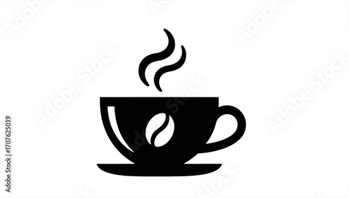 Minimalist Coffee Cup Line Art with Steam and Bean Design for Cafe or Coffee Shop Aesthetic