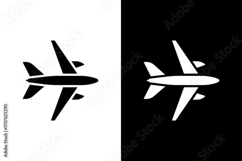 Airplane Flight Icon Vector on Black and White Background.
