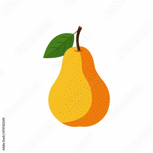 A fresh, whole pear with a green leaf, a healthy fruit.