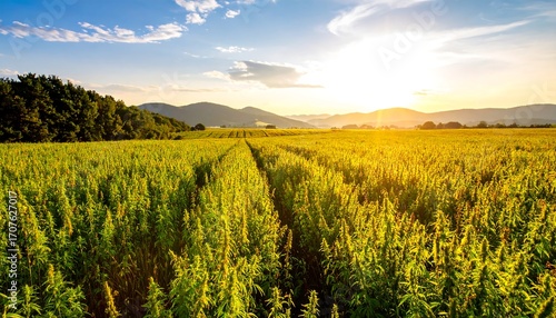 Golden sunset over a hemp field (1)