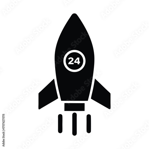 Black rocket displays a twenty four hour service icon on its capsule