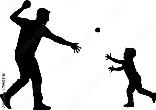 Vector art of silhouette of father and son playing catch with a ball transparent background
