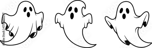 Cute cartoon ghost icons, spooky ghost illustrations, Halloween ghost designs, floating ghost characters, ghost with expressive face, ghost clipart set