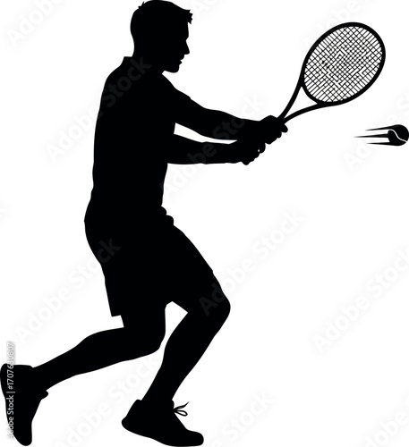 Vector art of silhouette of a tennis player hitting a ball, transparent background