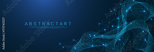 Global network connection concept. Big data visualization. Social network communication in the global computer networks. Internet technology. Business. Science. Vector illustration