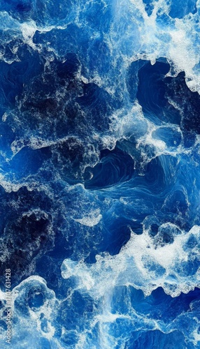 Stunning Azure Abstraction Fluid Art with Dynamic Swirling Waves in Deep Blue and White Accents