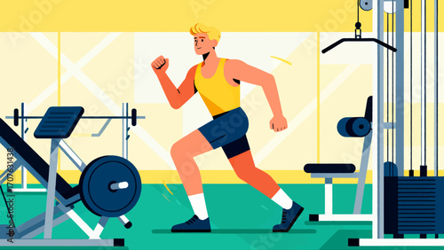 Doing warm-up exercises in the gym, hand-drawn vector illustrations