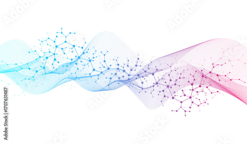 Molecular abstract structure and genetic engineering DNA. Healthcare and medicine background concept. Scientific research background. Wave flow. Innovation pattern. Vector illustration.
