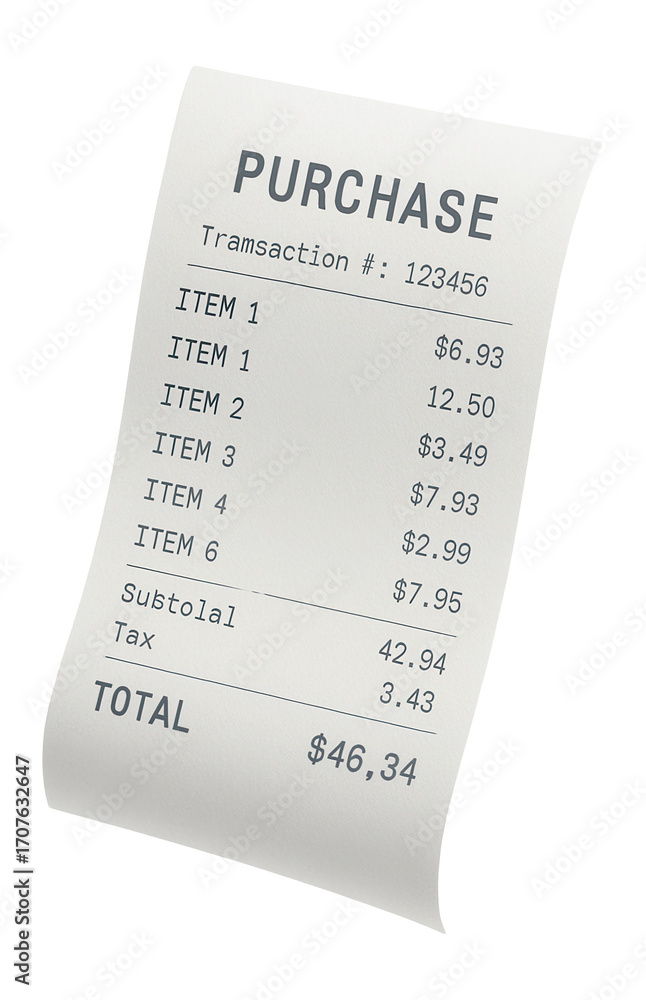 Naklejka premium Purchase receipt with transaction ID