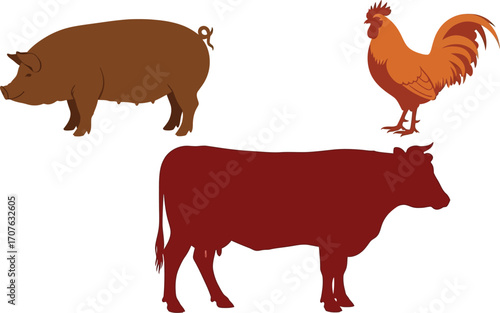Farm animals vector illustration livestock set