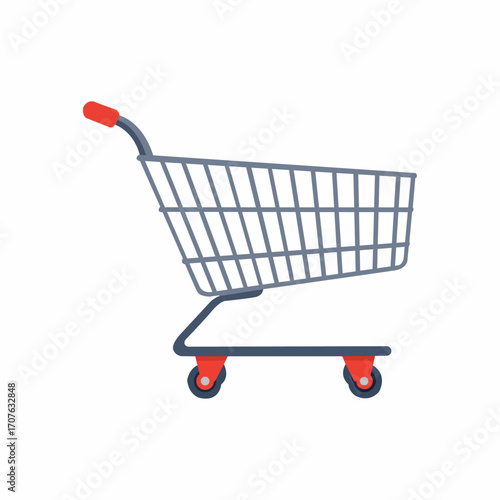 shopping cart with red handles and wheels, for shopping.