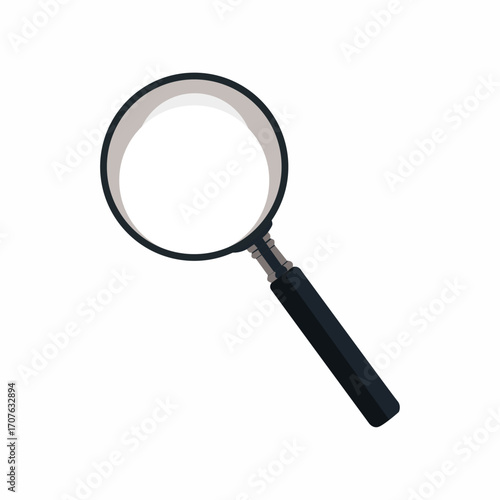 A magnifying glass with a black handle, for detailed inspection.