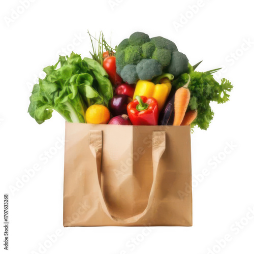 Fresh grocery bag filled with produce isolated on transparent background