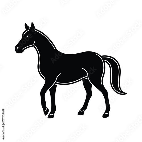 Minimalist black horse silhouette on a clean white background
