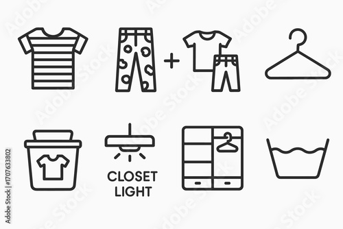 Clothes icons collection featuring hanger and laundry symbols