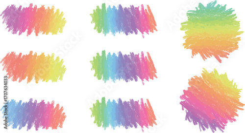 Colorful scribble brush strokes in rainbow hues perfect for design on transparent background