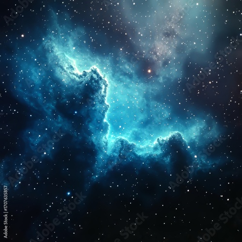 Stunning Deep Space Scene Featuring a Blue Nebula, Black Galaxy, and Swirling Celestial Atmosphere
