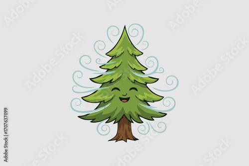 This is a vector image of a pine tree mascot suitable for use in printing company logo designs, t-shirts, children's toys, stickers, posters, banners, nature lovers, environmental cleanliness, air