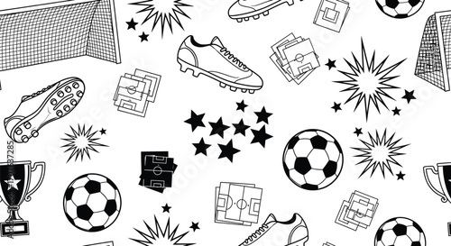 Seamless soccer pattern with balls and other items