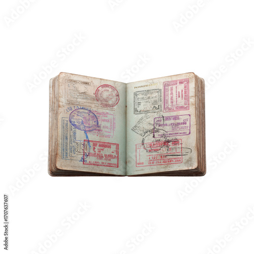 Well-Travelled Passport Vintage Passport Open to Pages Filled with International Entry and Exit