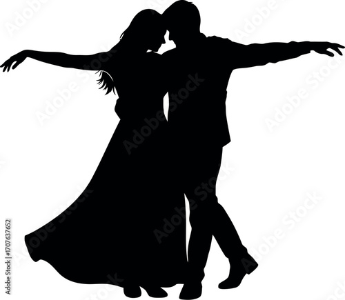 Vector art of silhouette of a couple dancing romantically transparent background
