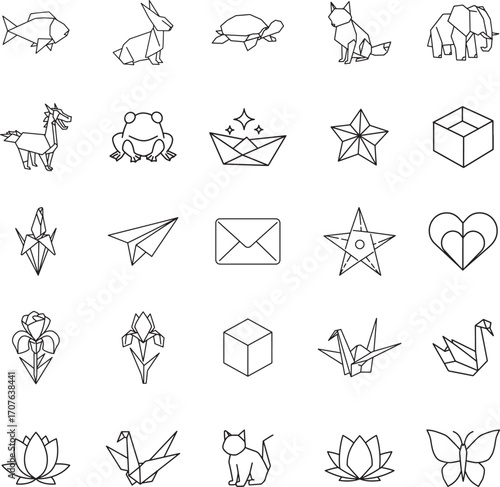 Japanese Origami and Paper Craft Animal Icon Set