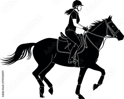 Vector art of silhouette of a woman riding a horse transparent background