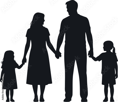 Vector art of silhouette of a family holding hands, transparent background