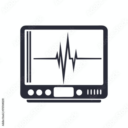 Black silhouette reveals a vital sign monitor showing irregular peaks and dips in the line