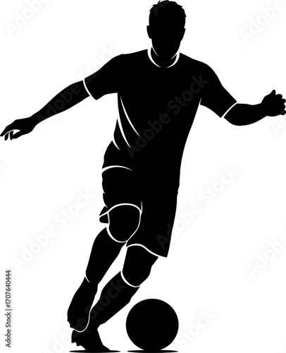 Vector art of silhouette of a soccer player kicking a ball, transparent background