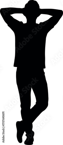 Vector art of silhouette of a man leaning against a wall, transparent background
