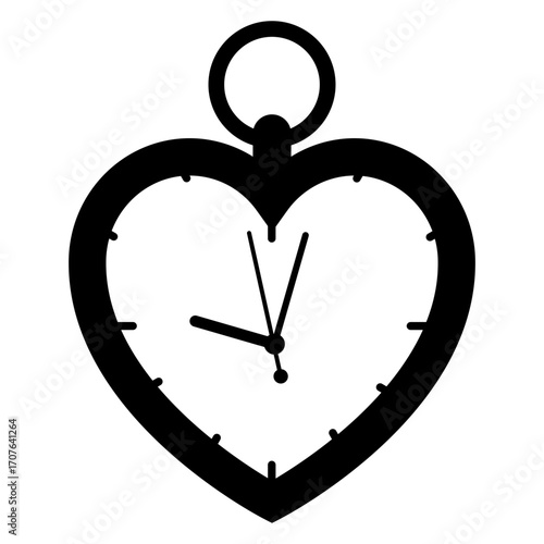 Icono silueta de reloj con forma de corazón. Logo tiempo de amor para tarjetas y felicitaciones de San Valentín 