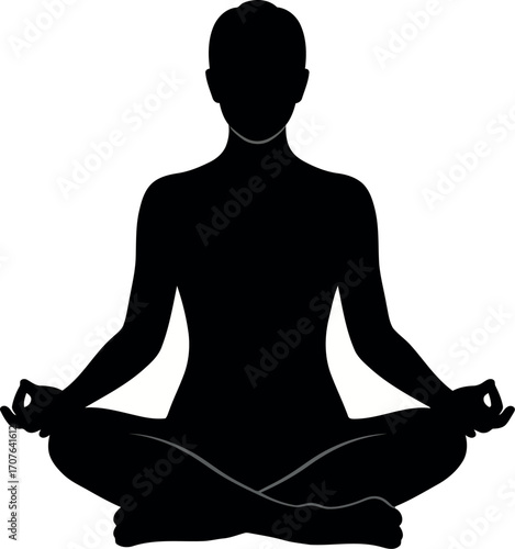 Vector art of silhouette of a person meditating in lotus pose, transparent background
