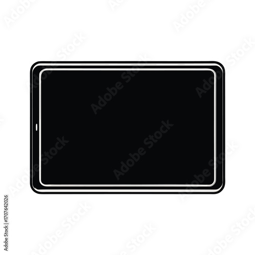 Minimalist black tablet silhouette on a clean white background for digital design