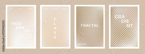 Set of pearl cream gradient stripes with ribbed fractal glass effect background set. Simple beige silk soft poster. Modern dynamic design for social media, idol poster, banner, flyer