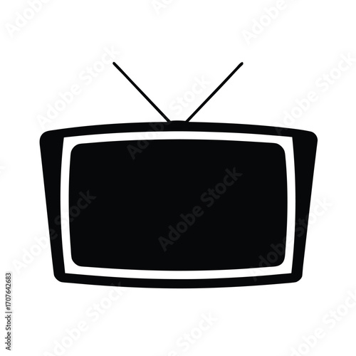 Classic black silhouette of a television set on a clean white background