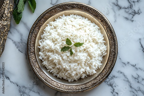 Wallpaper Mural Bowl of white rice on marble surface high resolution picture Torontodigital.ca